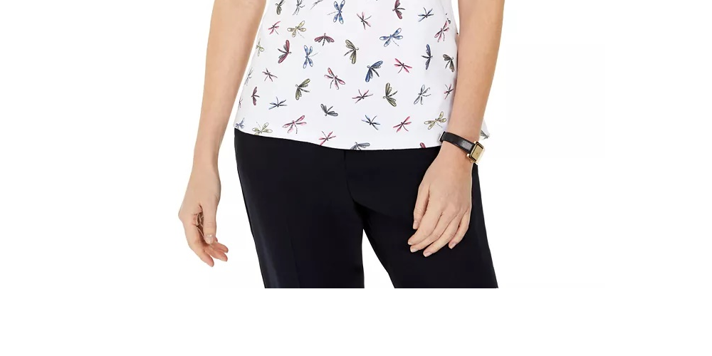 Karen Scott Women's Dragonfly Print Top White Size Medium