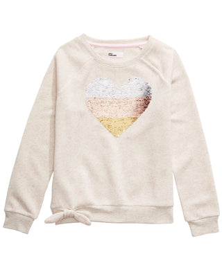 Epic Threads Big Girls Sequined Heart Sweatshirt White Size Medium