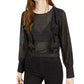 Bar III Women's Ruffled Metallic-Dot Blouson-Sleeve Top Black Size Medium