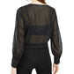 Bar III Women's Ruffled Metallic-Dot Blouson-Sleeve Top Black Size Medium