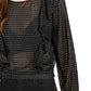 Bar III Women's Ruffled Metallic-Dot Blouson-Sleeve Top Black Size Medium