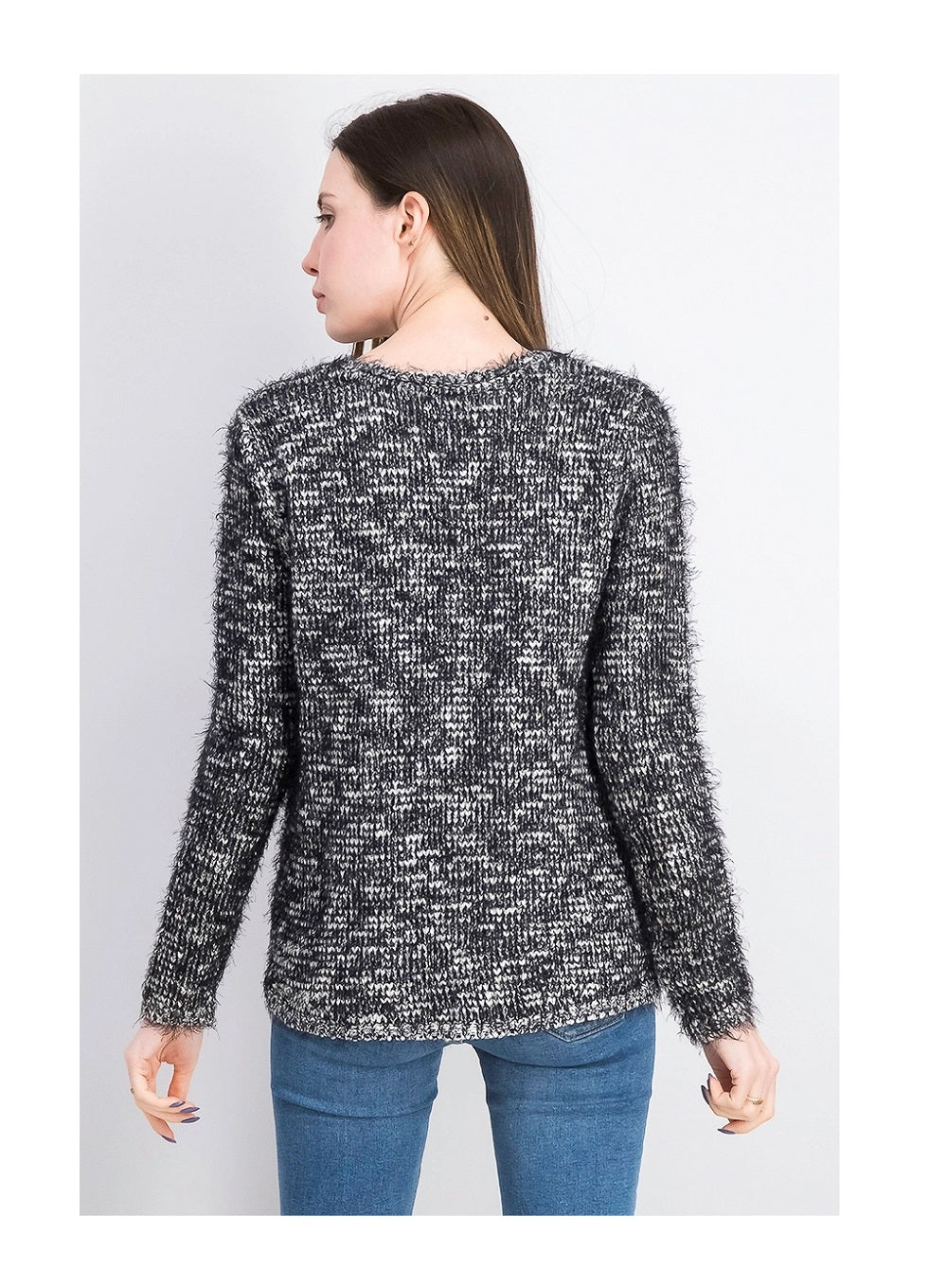 Style & Co Women's Marled Eyelash-Texture Sweater Black Size Extra Large