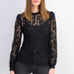 INC International Concepts Women's Petite Lace Mockneck Top Black Size Petite