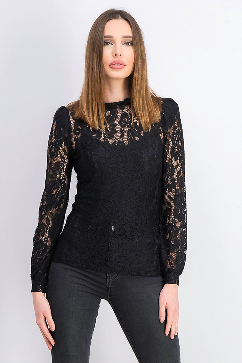 INC International Concepts Women's Petite Lace Mockneck Top Black Size Petite