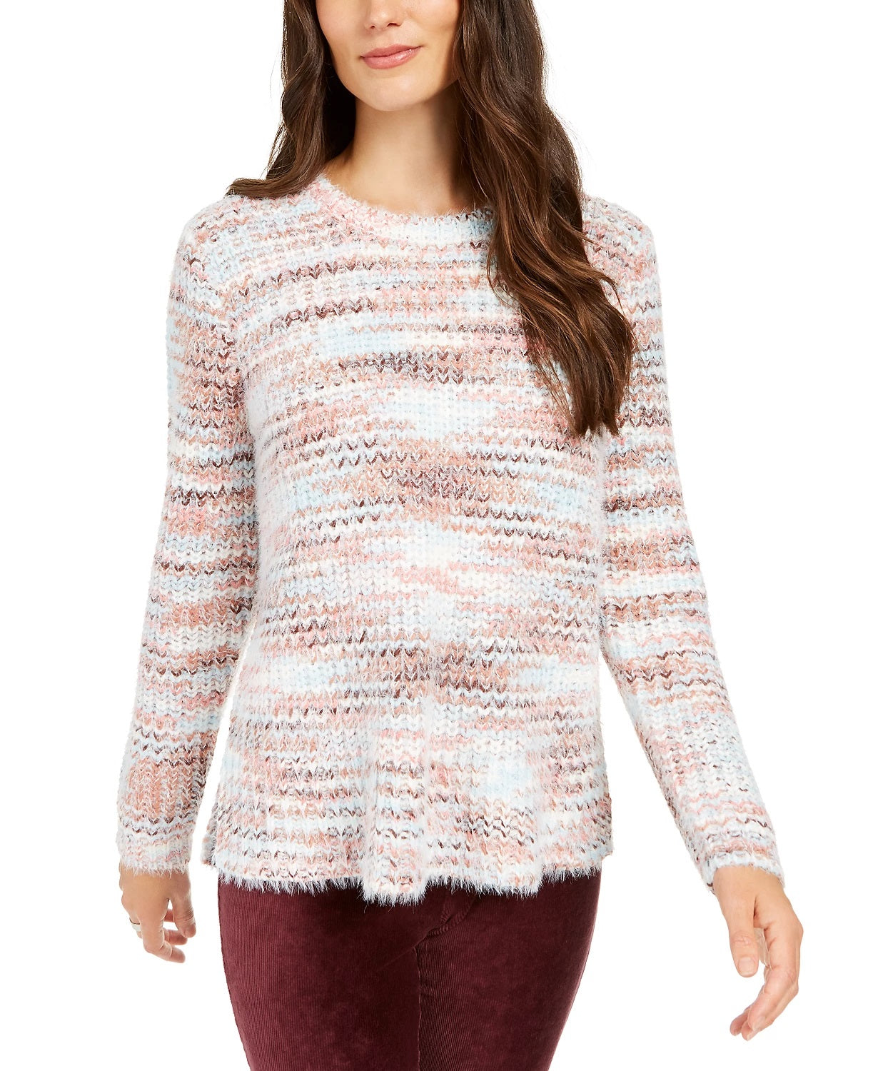 Style & Co Women's Marled Fuzzy Sweater Navy Size X-Large