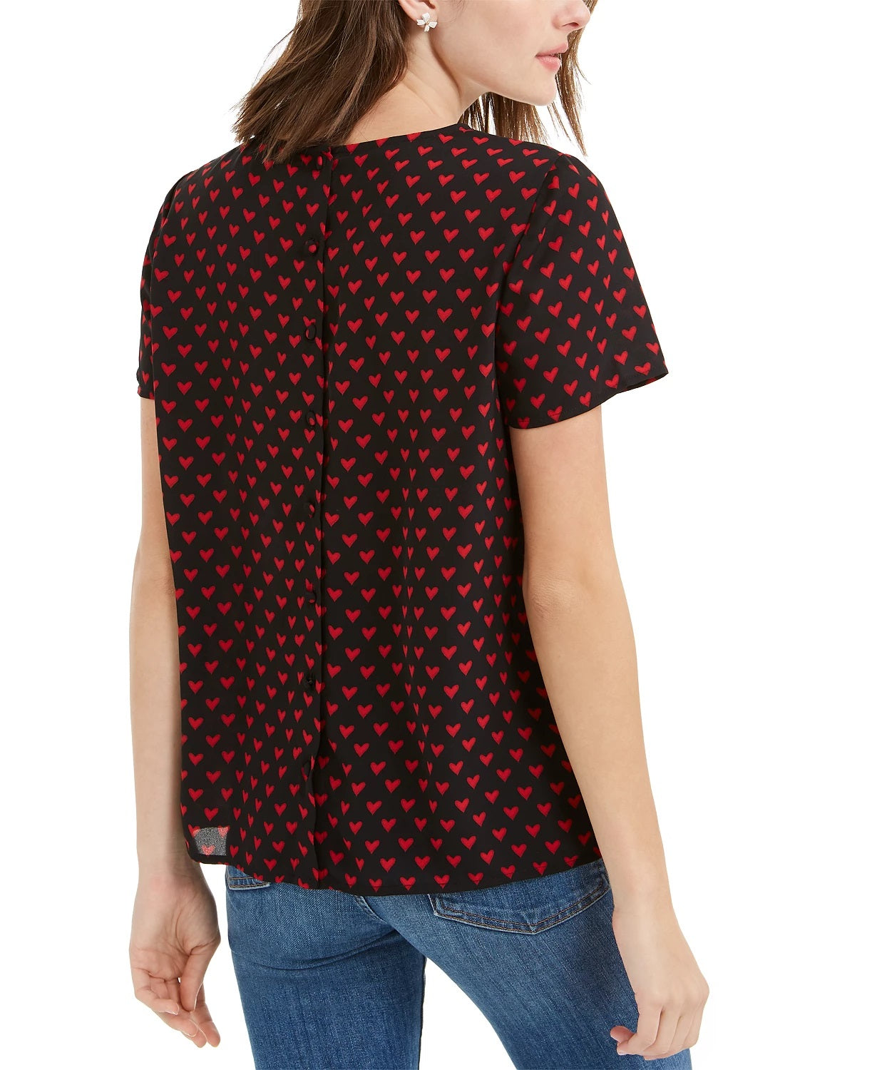 Maison Jules Women's Printed Button Up Back Top Black Size Medium