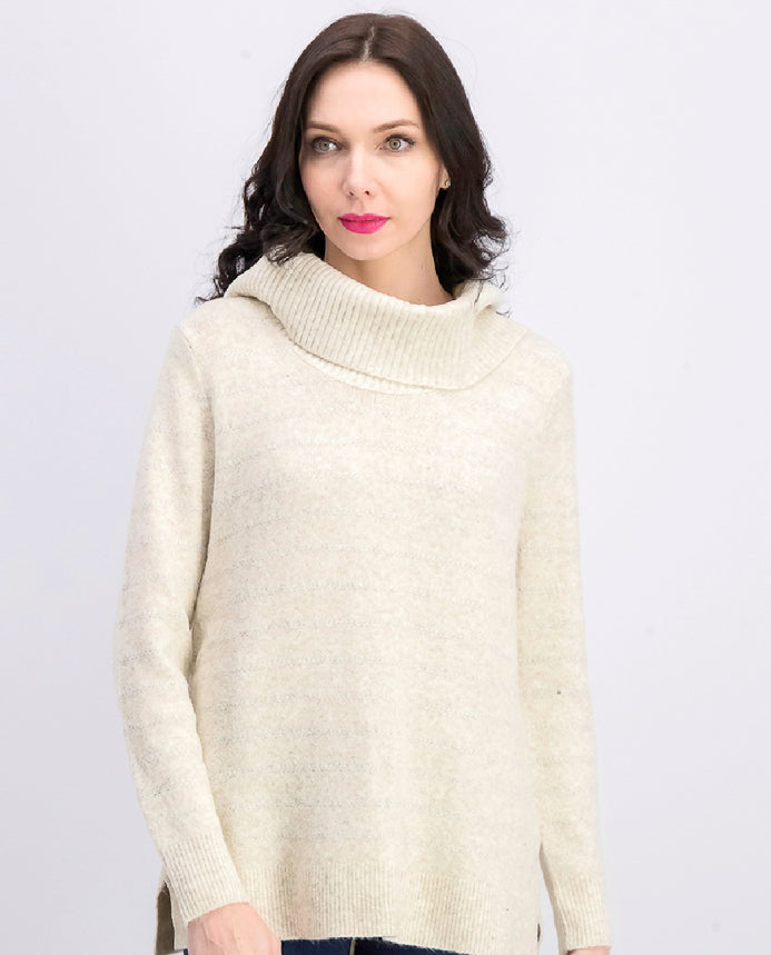 Style & Co Women's Lurex Cowl-Neck Sweater Beige Size Medium