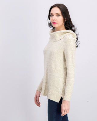 Style & Co Women's Lurex Cowl-Neck Sweater Beige Size Medium