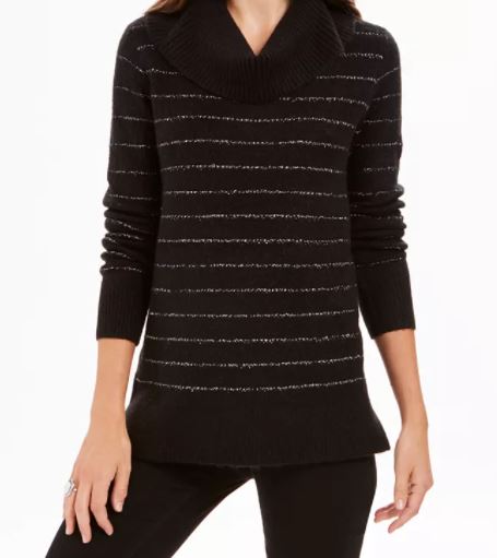 Style & Co Women's Lurex Cowl Neck Sweater Black Size X-Small