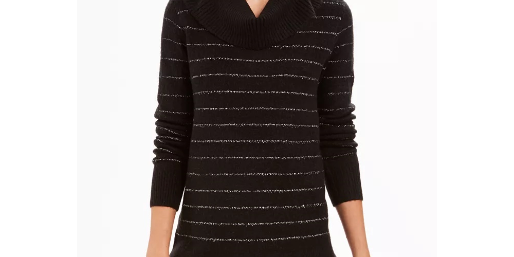 Style & Co Women's Lurex Cowl-Neck Sweater Blue Size Small