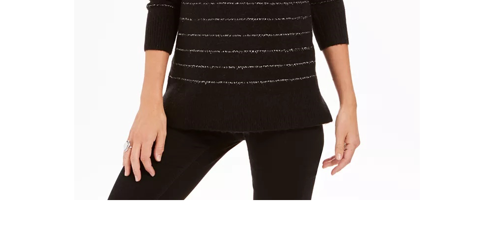 Style & Co Women's Lurex Cowl-Neck Sweater Blue Size Small