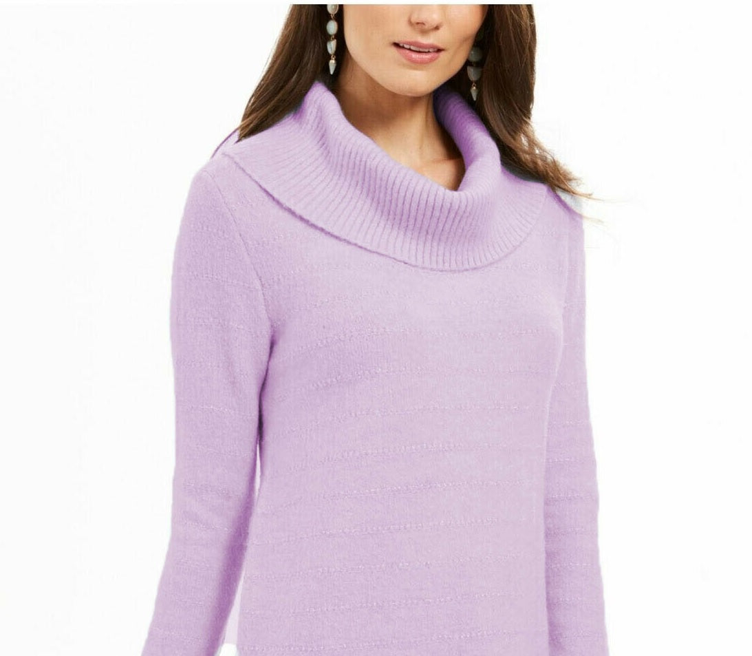 Style & Co Women's Lurex Cowl-Neck Sweater Purple Size Large