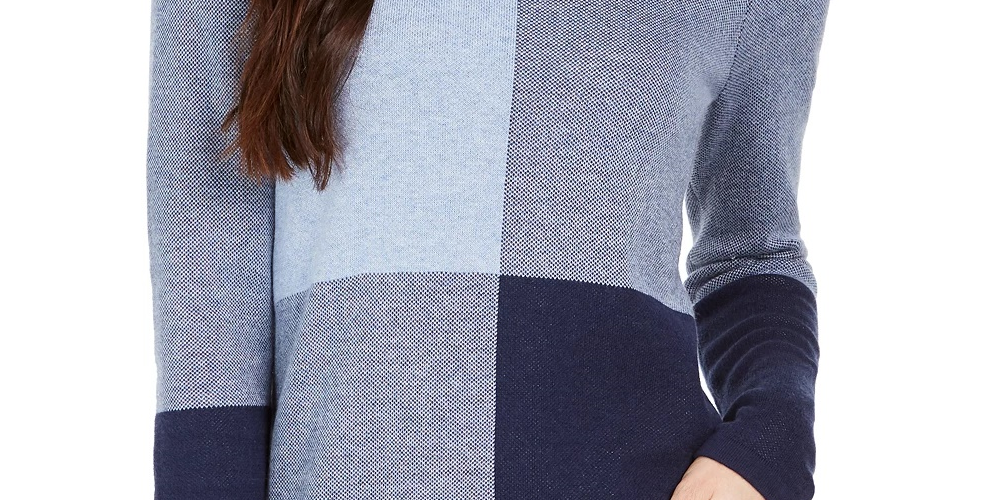 Charter Club Women's Colorblocked Button-Shoulder Sweater Blue Size Extra Large
