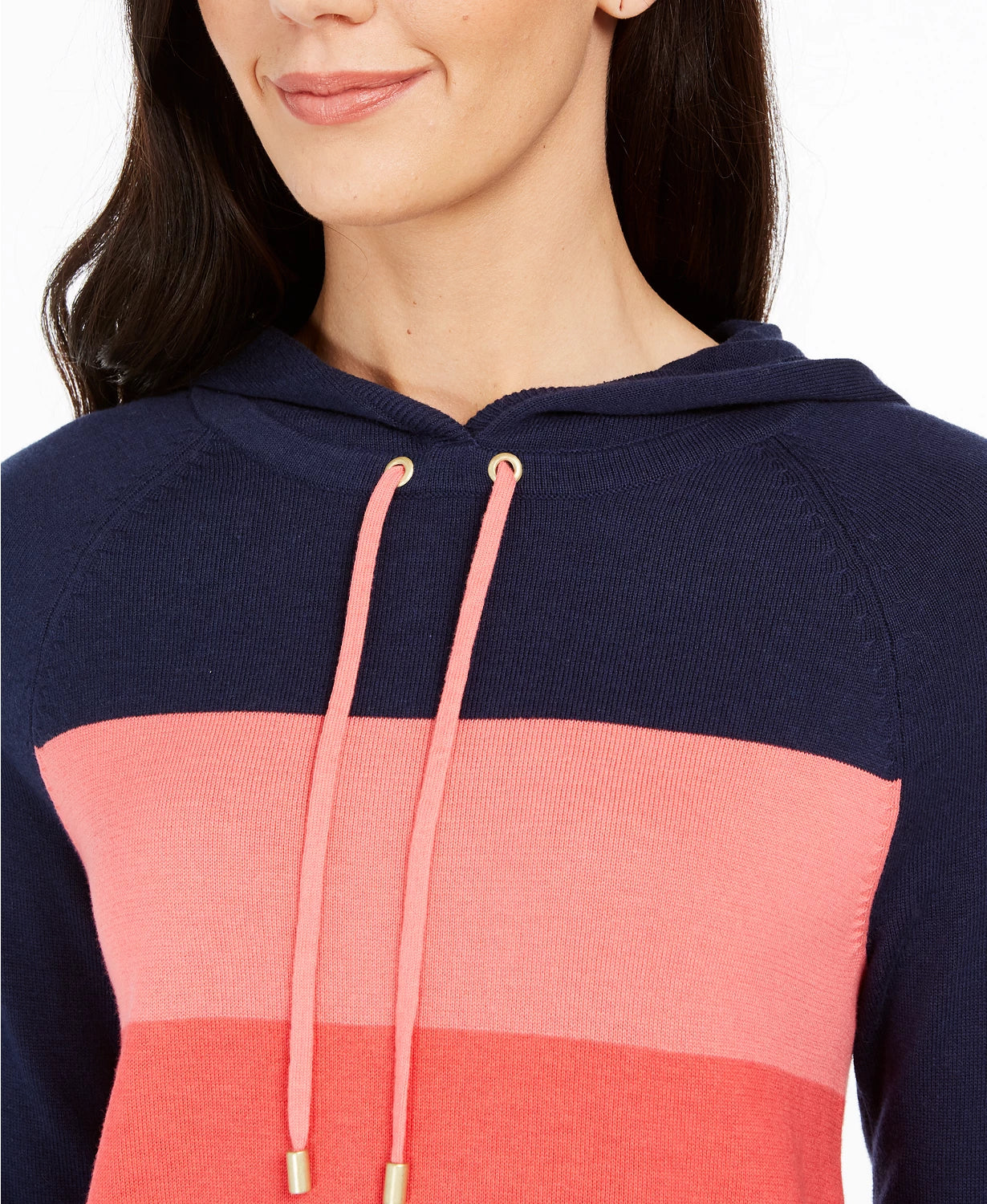 Charter Club Women's Striped Hooded Sweater Blue Size Extra Small