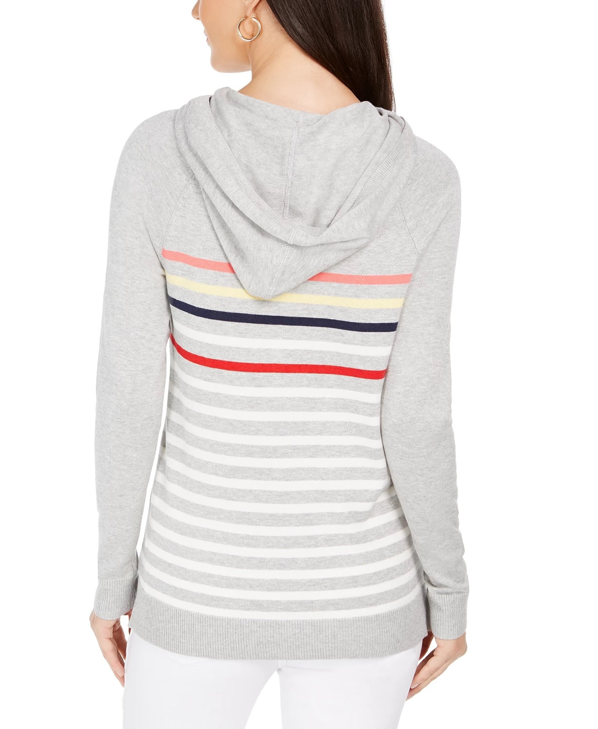 Charter Club Women's Striped Hooded Sweater Grey Size XX-Large
