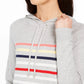 Charter Club Women's Striped Hooded Sweater Grey Size XX-Large