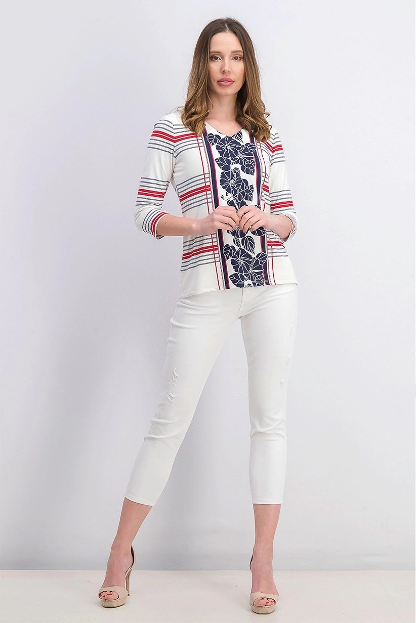 Charter Club Women's Mixed-Print V-Neck Tunic White Size X-Small