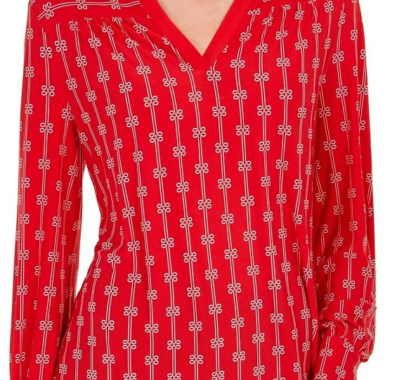 Charter Club Women's Printed Split Neck Top Blue Size Medium