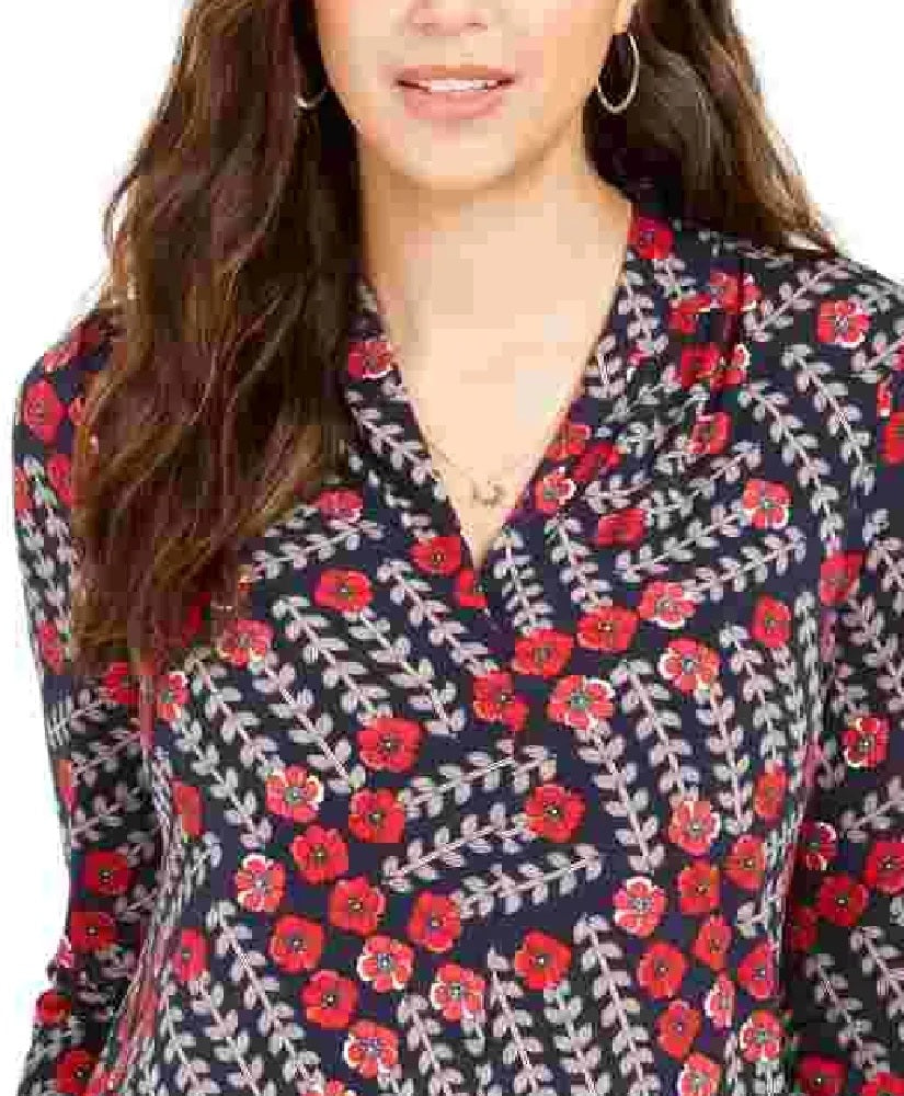 Charter Club Women's Printed V Neck Top Intrepid Blue Size Medium