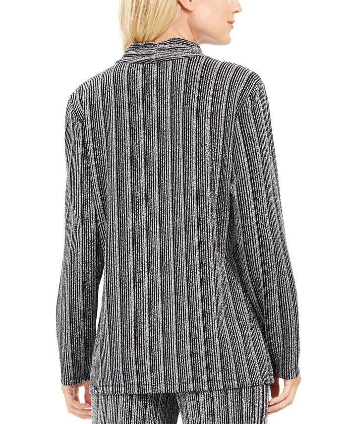 JM Collection Women's Metallic Layered-Look Top  Black Size X-Small