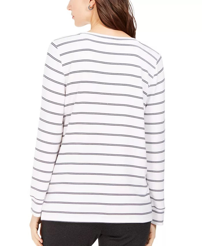 Charter Club Women's Striped V Neck Tunic White Size X-Large