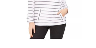 Charter Club Women's Striped V Neck Tunic White Size X-Large