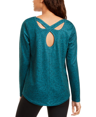 Ideology Women's Printed Cutout Back Top Green Size Small