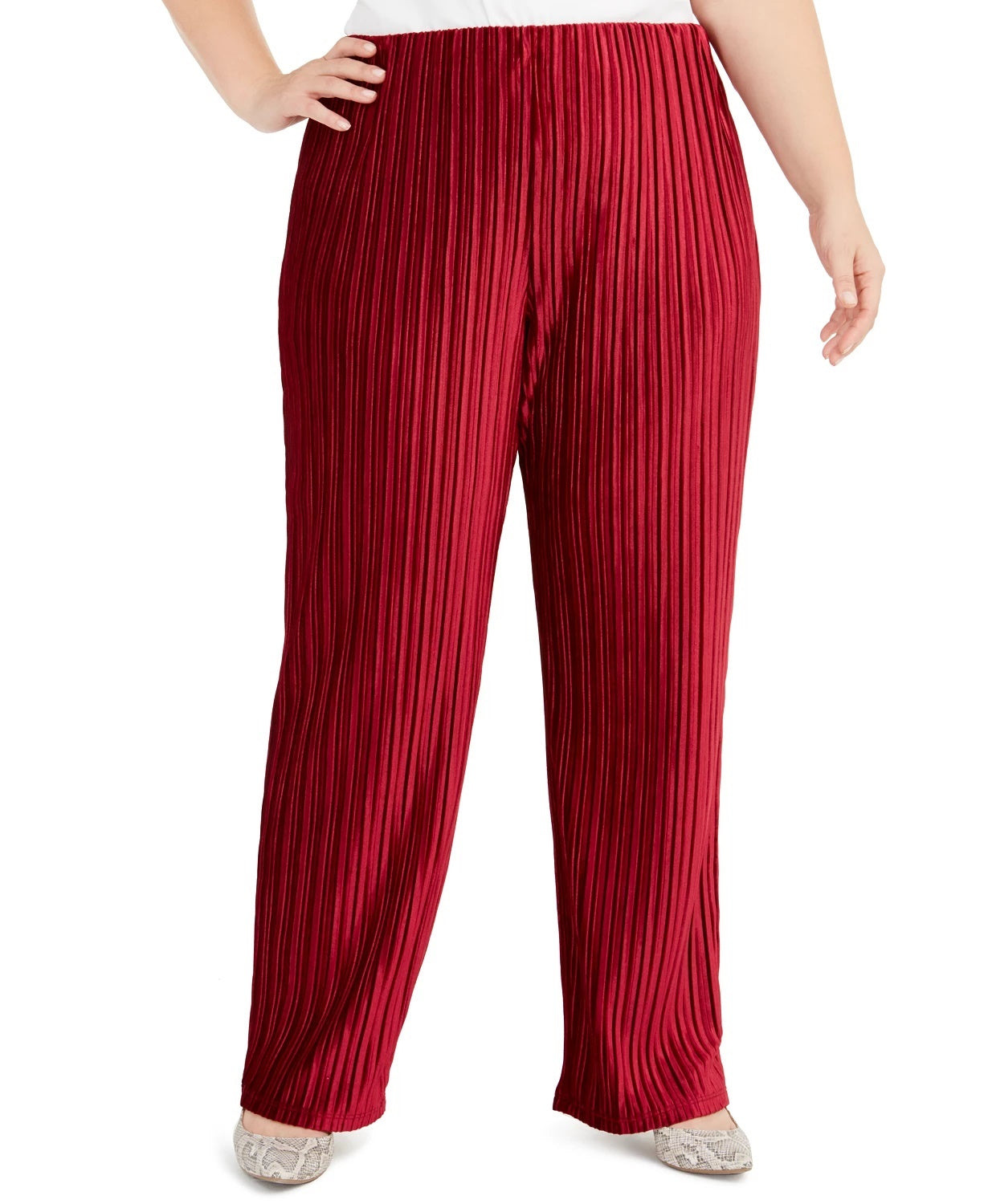 Alfani Women's Plus Size Pull-On Velvet Wide-Leg Pants Wine Size 2X
