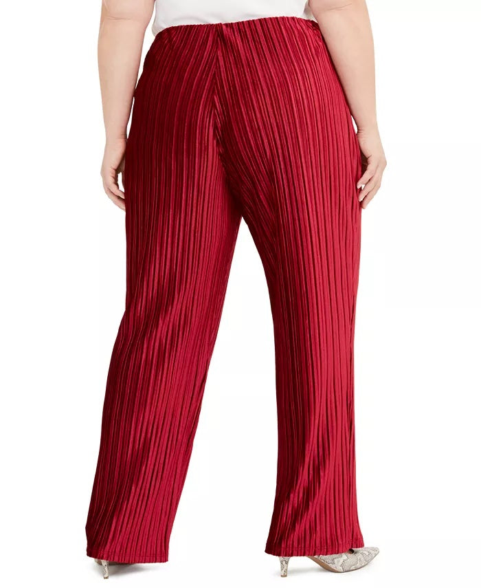 Alfani Women's Plus Size Pull-On Velvet Wide-Leg Pants Wine Size 2X