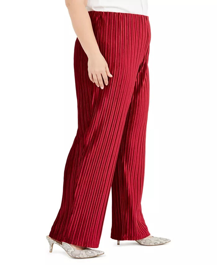 Alfani Women's Plus Size Pull-On Velvet Wide-Leg Pants Wine Size 2X