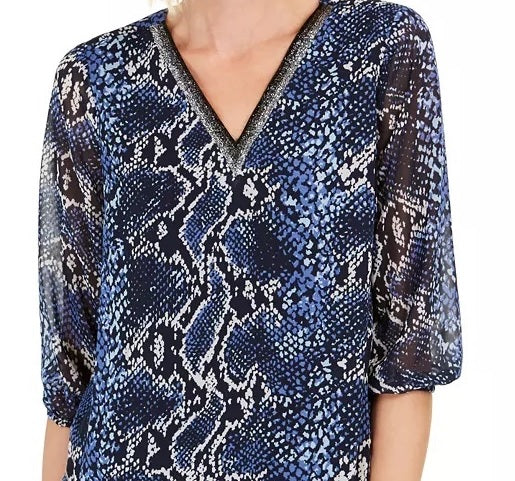 JM Collection Women's V Neck Tunic Navy Size Medium