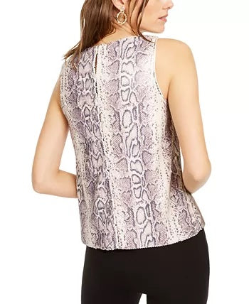 INC International Concepts Women's Sequined Snake Embossed Tank Top Pink Size X-Large
