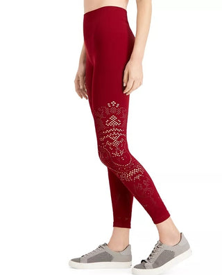 Ideology Women's Seamless Perforated High-Rise Leggings Red Size Medium