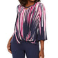 JM Women's Collection Printed Grommet-Trim Twist-Front Top Navy Size Extra Small