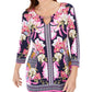 JM Women's Collection Embellished Keyhole Top Navy Size Small