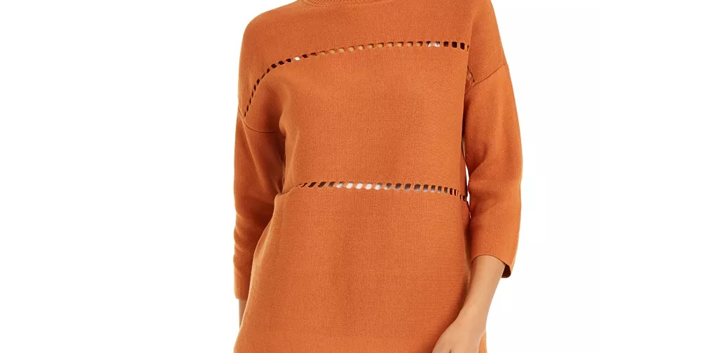 Alfani Women's Cotton Pointelle Poncho Sweater Black Size Large