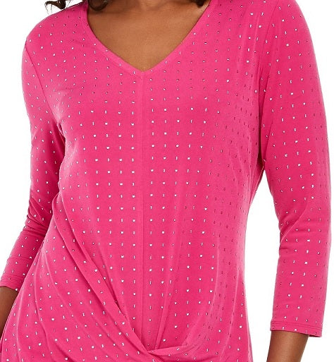 JM Women's Colletion Embellished Twist-Front Top Pink Size Large