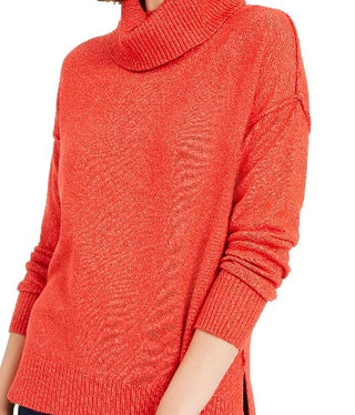 Bar III Women's Becca Tilley X Turtleneck High-Low Sweater Medium Red Size X-Large