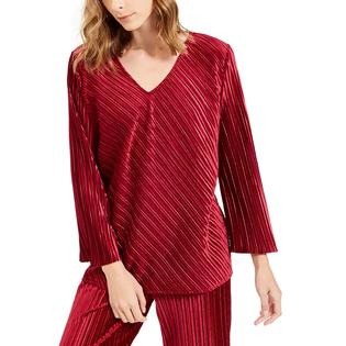 Alfani Women's Petite Ribbed Velvet Top Wine Size Petite Large