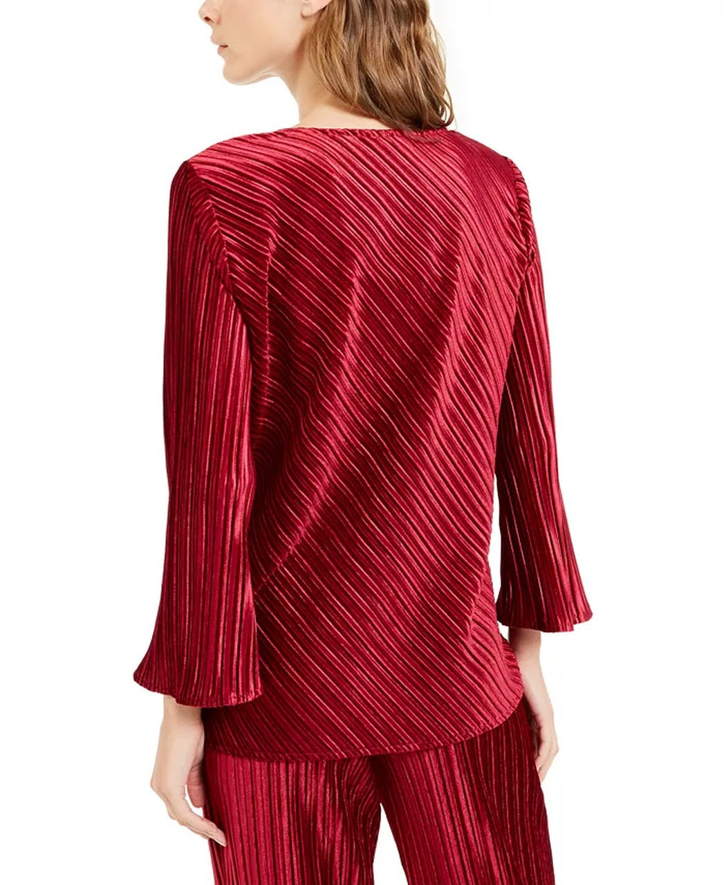 Alfani Women's Ribbed Velvet Top Red Size Petite Medium