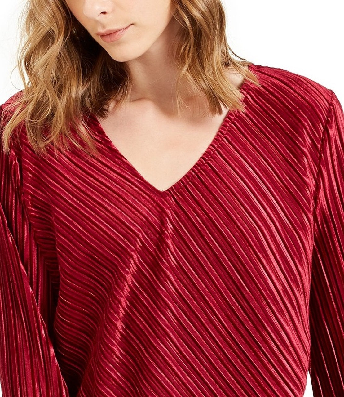Alfani Women's Ribbed Velvet Top Red Size Petite Medium