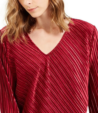 Alfani Women's Ribbed Velvet Top Red Size Petite Medium