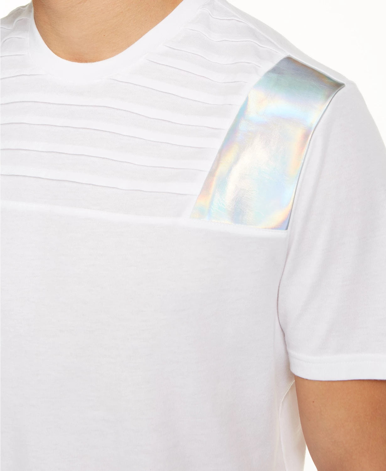 INC International Concepts Men's Pintucked Moto T-Shirt With Metallic Faux Leather Piecing White Size 3X