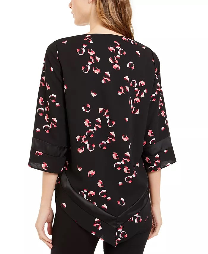 Alfani Women's Printed Point-Hem Tunic Black Size Petite Medium