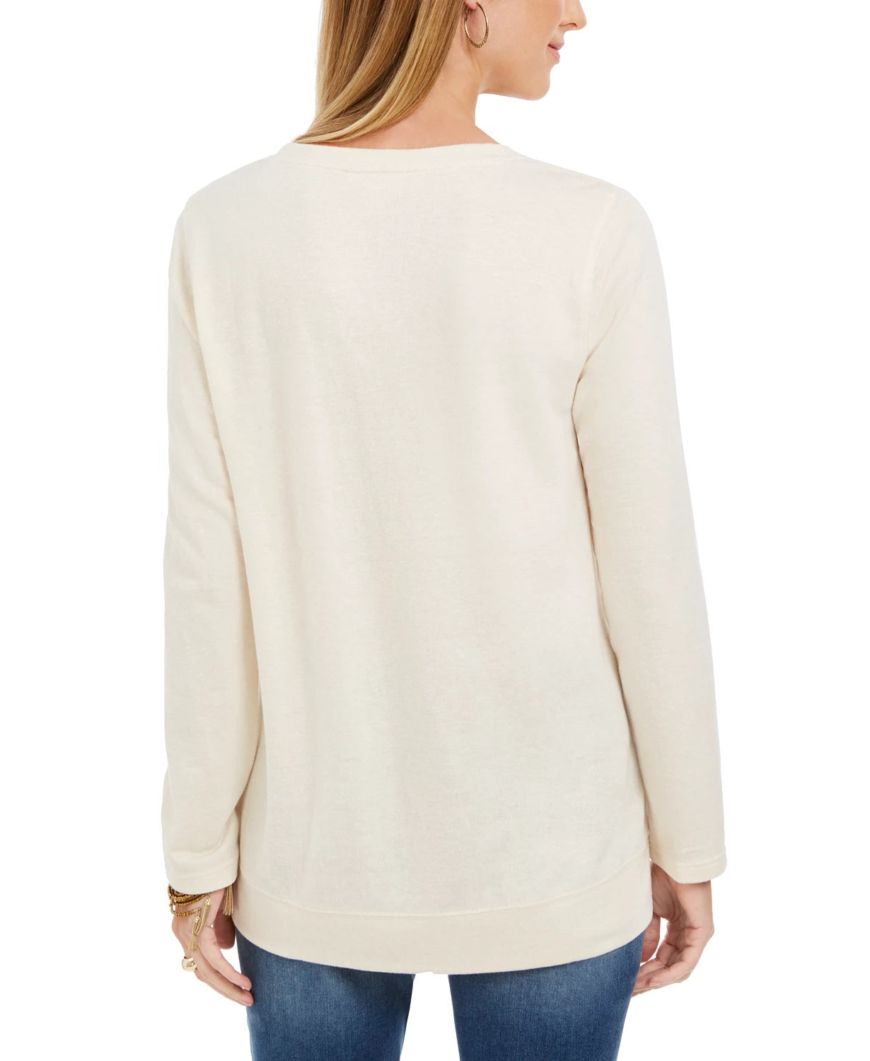 Style & Co Women's Metallic Graphic Sweatshirt Beige Size XX-Large