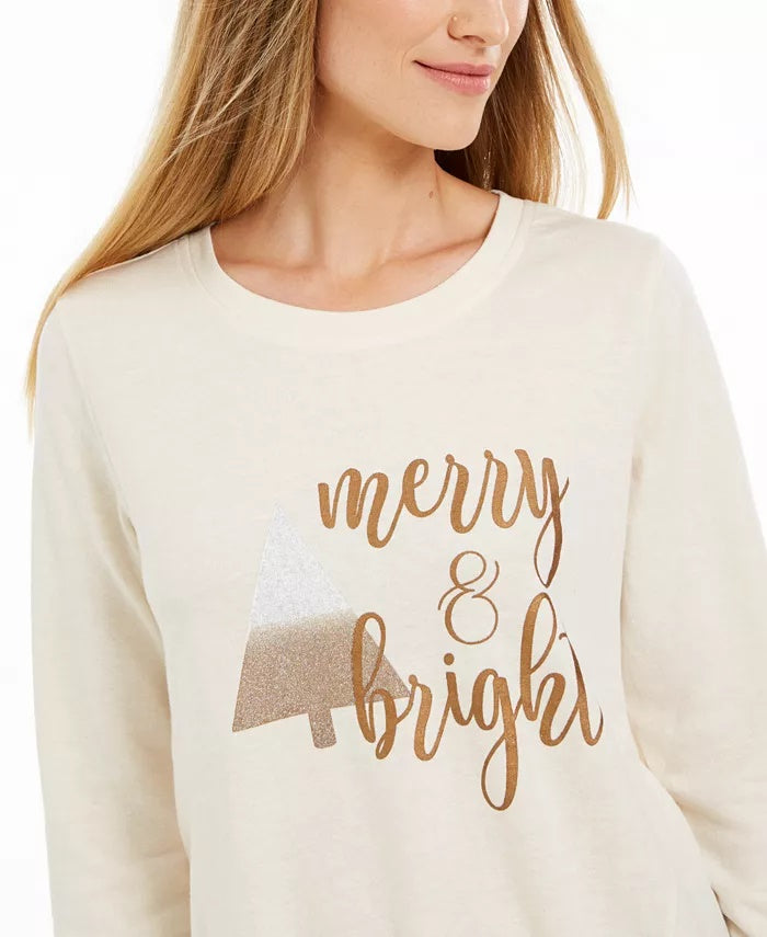 Style & Co Women's Metallic Graphic Sweatshirt Beige Size XX-Large