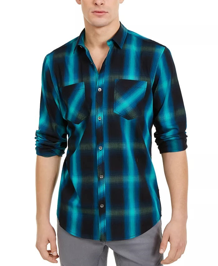 INC International Concepts Men's Leo Plaid Shirt Blue Size Medium