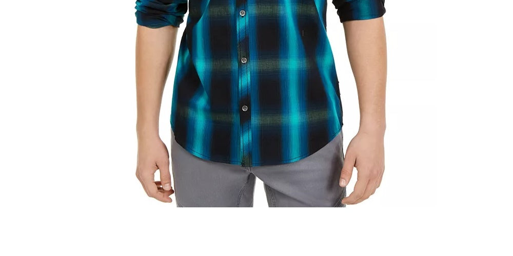 INC International Concepts Men's Leo Plaid Shirt Blue Size Medium