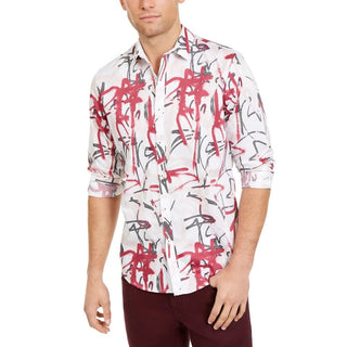 INC International Concepts Men's Graffiti Heart Printed Shirt White Size Large