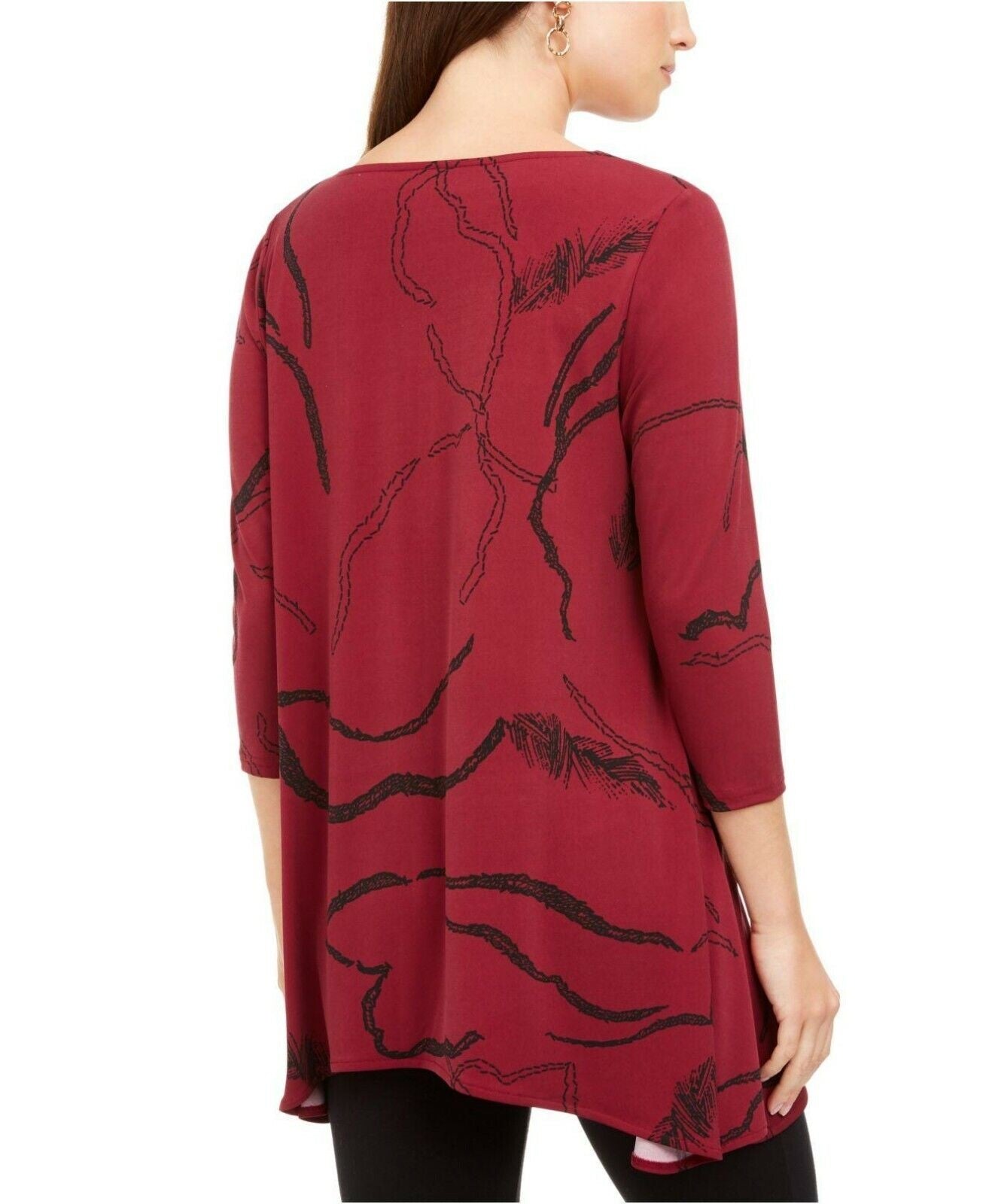 Alfani Women's Petite Printed Swing Top Red Size Petite SM